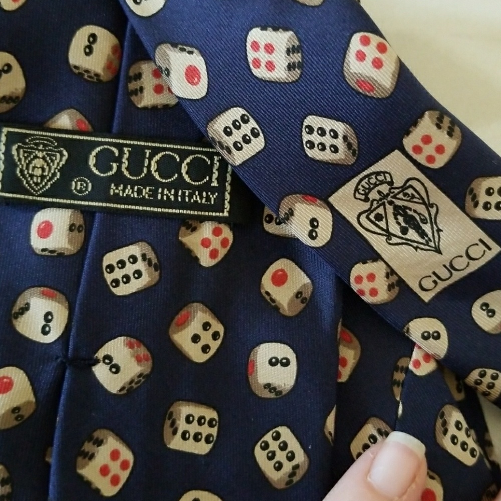 Gucci Novelty Craps Dice Die Tie Navy - Picture 4 of 4